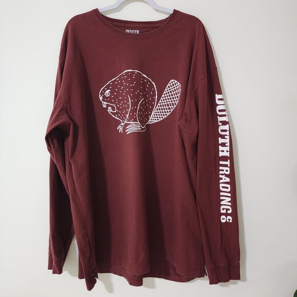 Duluth Trading Co Other - Duluth Trading Mens Longtail T Angry Beaver Logo Long Sleeve Red Relaxed Fit 2XL